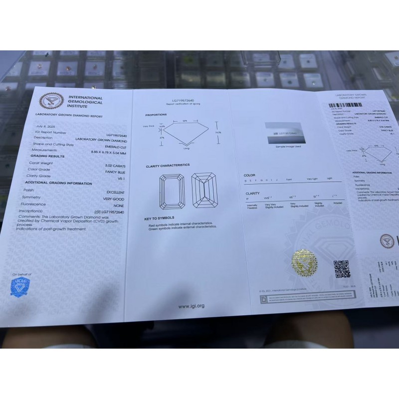 Ruif Jewelry 3.02ct Emerald Cut Fancy Blue VS1 Lab Grown Diamond With IGI Certificate for Jewelry Making Ruif Jewelry 3.02ct Emerald Cut Fancy Blue VS1 Lab Grown Diamond With IGI Certificate for Jewelry Making