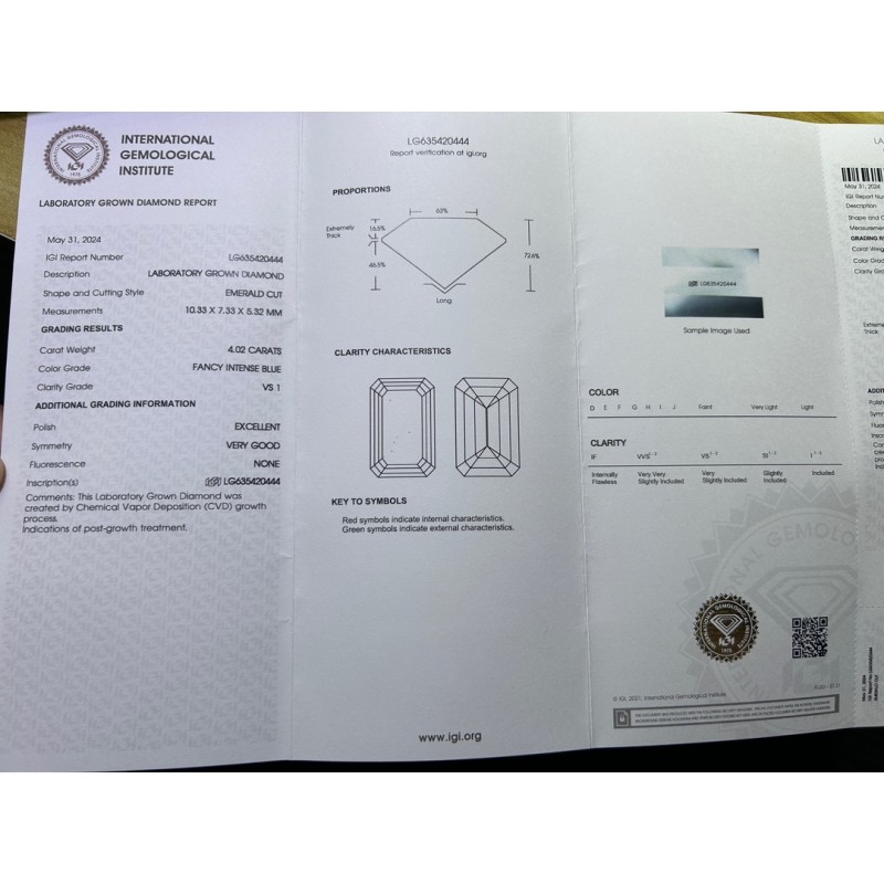 Ruif Jewelry New Fancy Blue Color 4.02ct Emerald Cut Lab Grown Diamond IGI Certificate CVD VS1 diamond for Jewelry Making