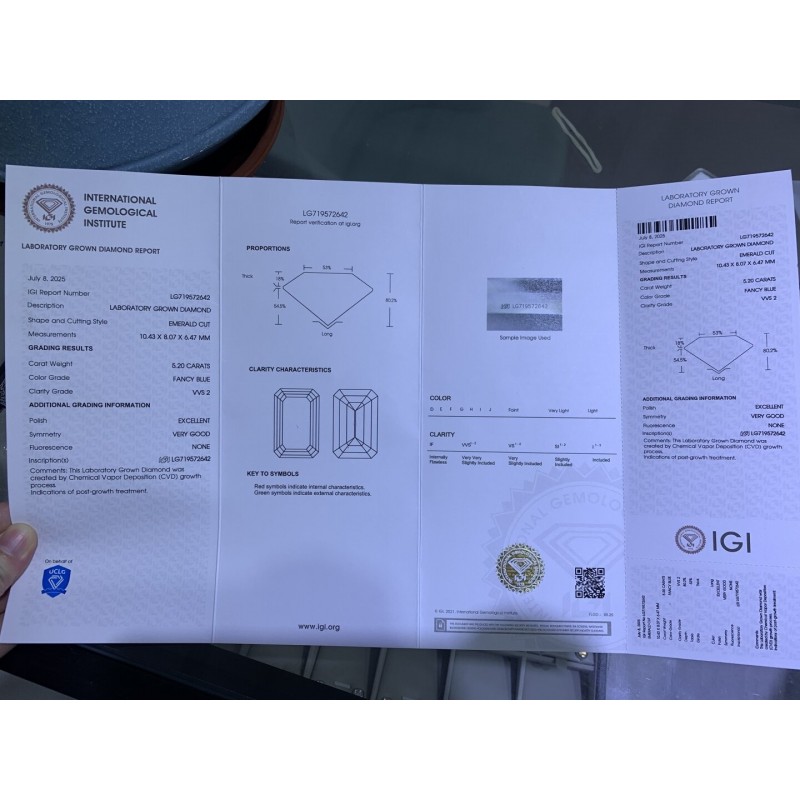 Ruif Jewelry 5.20ct Emerald Cut Fancy Blue VVS2 Lab Grown Diamond With IGI Certificate for Jewelry Making Ruif Jewelry 5.20ct Emerald Cut Fancy Blue VVS2 Lab Grown Diamond With IGI Certificate for Jewelry Making