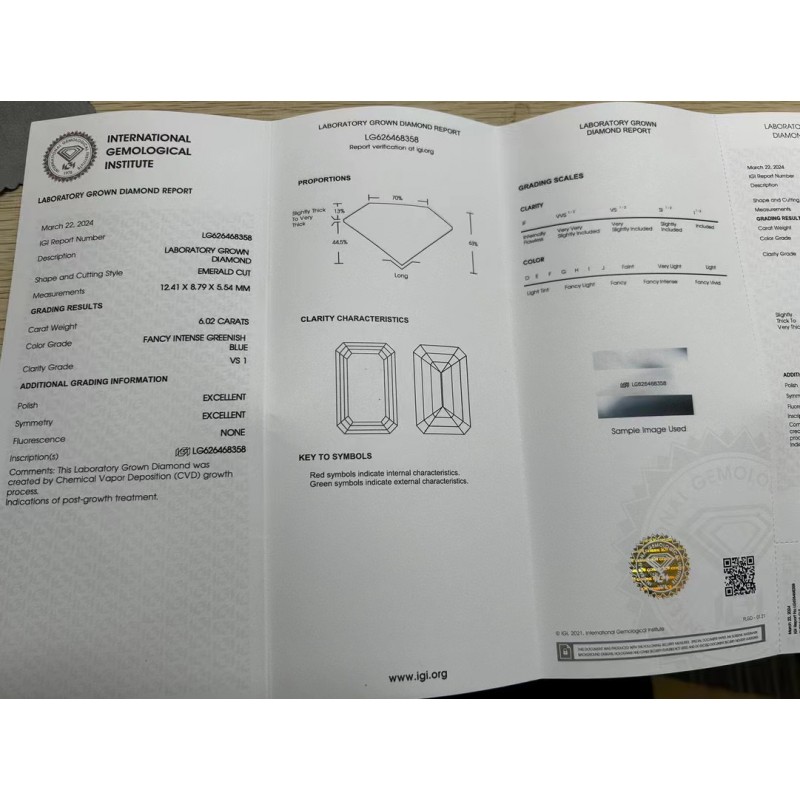 Ruif Jewelry New Fancy Blue 5.0/6.0ct Emerald Cut Lab Grown Diamond IGI Certificate CVD for Jewelry Making Ruif Jewelry New Fancy Blue 5.0/6.0ct Emerald Cut Lab Grown Diamond IGI Certificate CVD for Jewelry Making