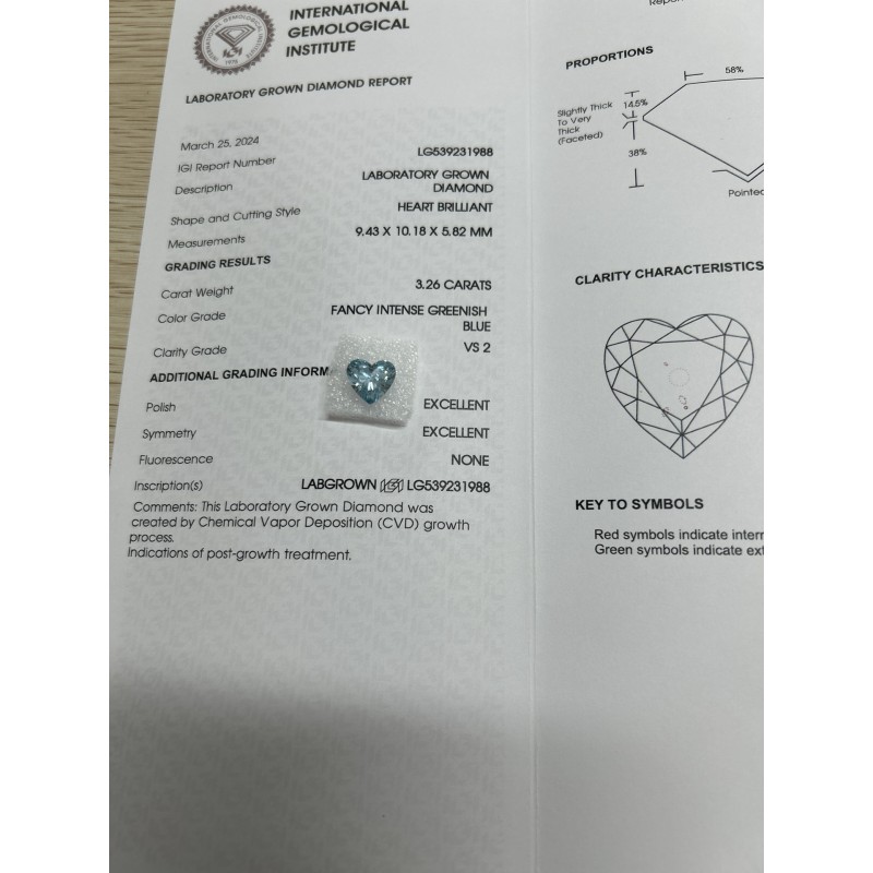 Ruif Jewelry 3.26ct Blue-Green Color Heart Shape Lab Grown Diamond CVD VS2 Loose Diamond for Diy Jewelry Making Ruif Jewelry 3.26ct Blue-Green Color Heart Shape Lab Grown Diamond CVD VS2 Loose Diamond for Diy Jewelry Making