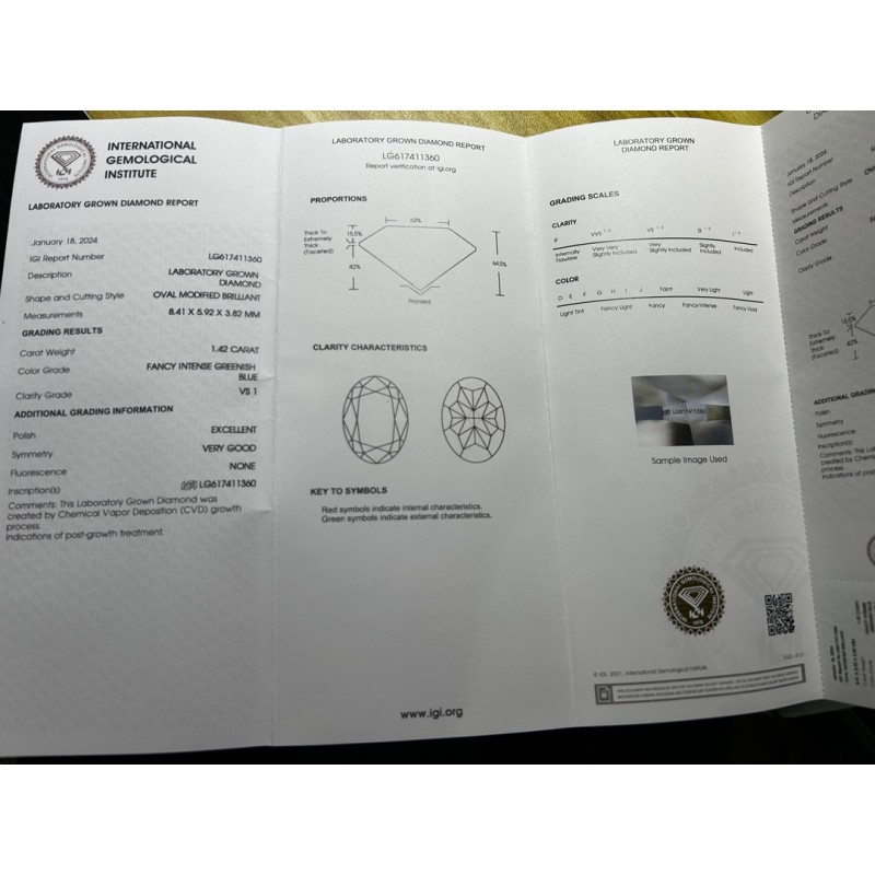 Ruif Jewelry 1.42ct Blue-Green Color Lab Grown Diamond IGI Certificate VS1 EX VG N diamonds for Diy Jewelry Making Customized Ruif Jewelry 1.42ct Blue-Green Color Lab Grown Diamond IGI Certificate VS1 EX VG N diamonds for Diy Jewelry Making Customized