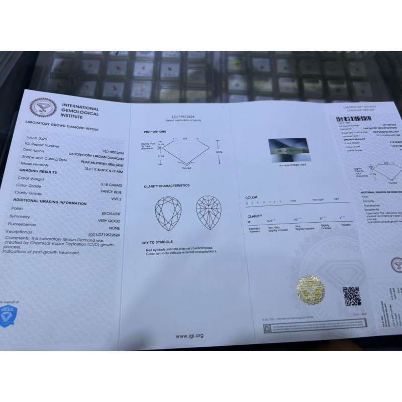 Ruif Jewelry 3.18ct Fancy Blue VVS2 Cushion Cut Lab Grown Diamond CVD Loose Diamond for Diy Jewelry Making Ruif Jewelry 3.18ct Fancy Blue VVS2 Cushion Cut Lab Grown Diamond CVD Loose Diamond for Diy Jewelry Making