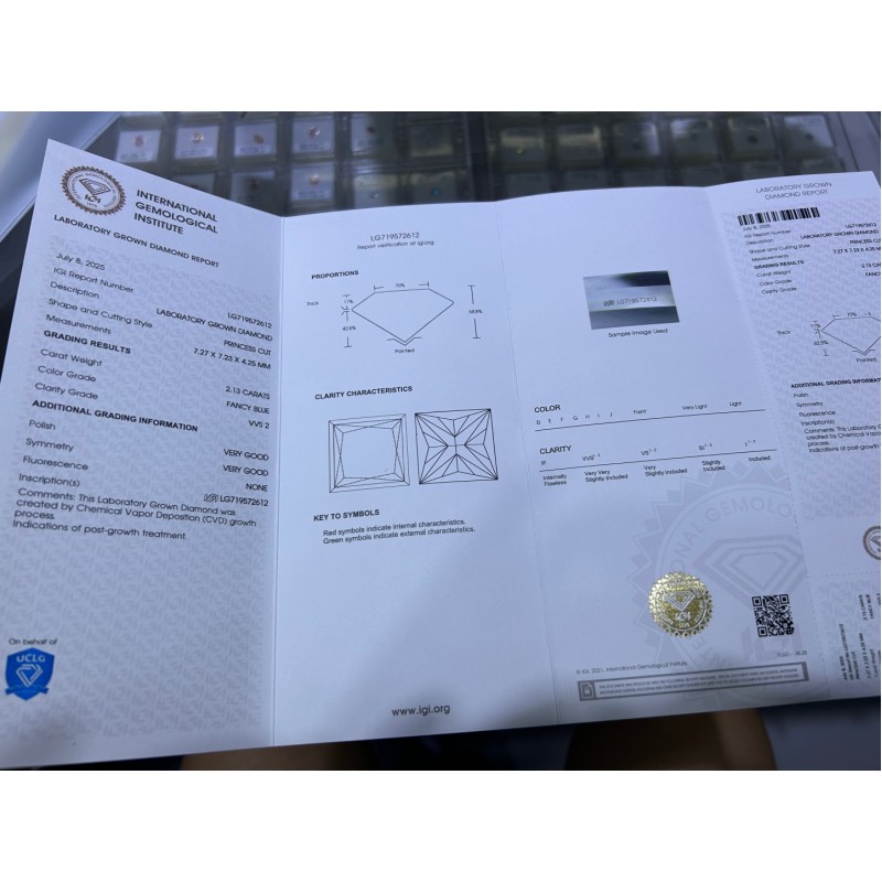 Ruif Jewelry 2.08ct Princess Cut Fancy Blue VS1Lab Grown Diamond IGI Certificate CVD for Diy Jewelry Making Ruif Jewelry 2.08ct Princess Cut Fancy Blue VS1Lab Grown Diamond IGI Certificate CVD for Diy Jewelry Making