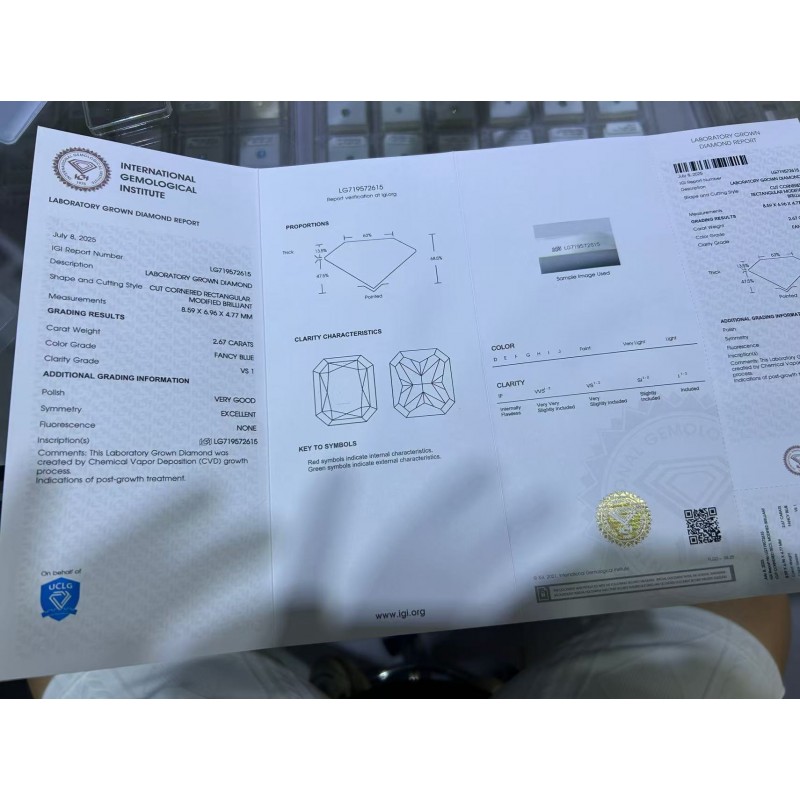 Ruif Jewelry 2.67ct Radiant Cut Fancy Blue VS1 Lab Grown Diamond with IGI Certificate diamond for Jewelry Making Ruif Jewelry 2.67ct Radiant Cut Fancy Blue VS1 Lab Grown Diamond with IGI Certificate diamond for Jewelry Making