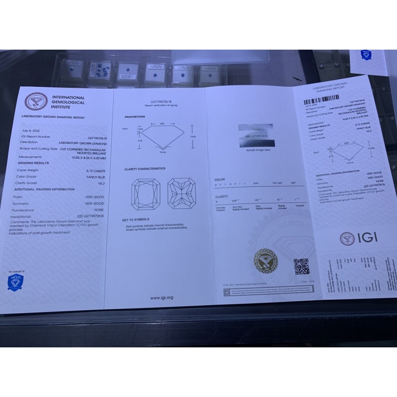 Ruif Jewelry 5.19ct Radiant Cut Fancy Blue VS2 Lab Grown Diamond with IGI Certificate diamond for Jewelry Making Ruif Jewelry 5.19ct Radiant Cut Fancy Blue VS2 Lab Grown Diamond with IGI Certificate diamond for Jewelry Making