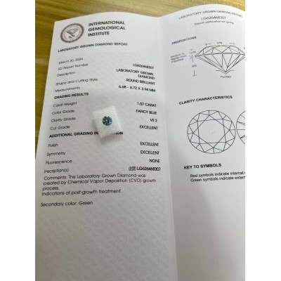 Ruif Jewelry 1-2ct Blue Color Round Shape Lab Grown Diamond CVD VS2 EX N Loose Diamond for Diy Jewelry Making