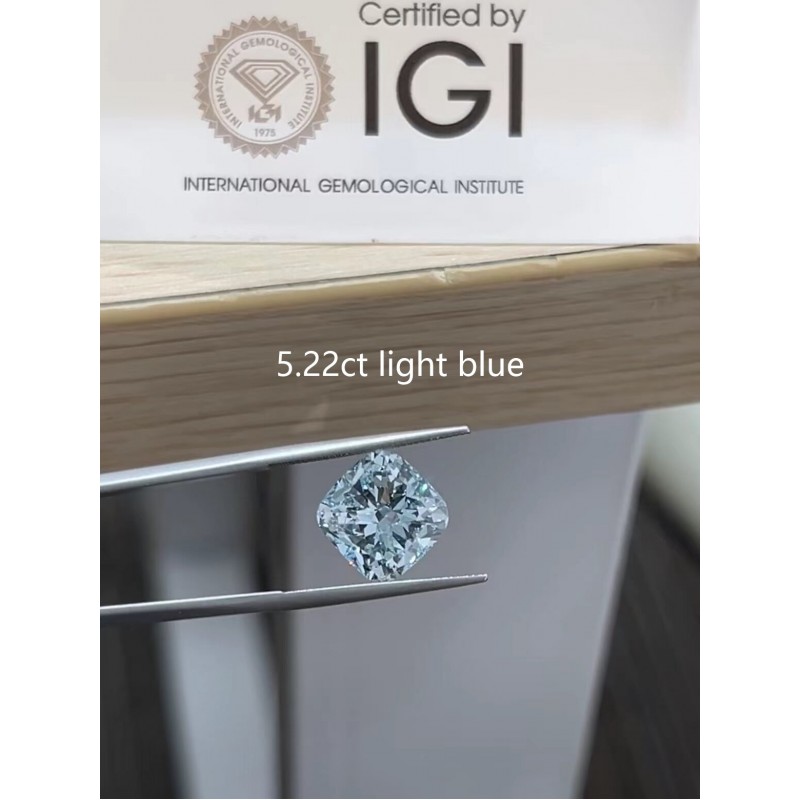 Ruif Jewelry 5.22/5.67ct Blue Color Cushion Cut Lab Grown Diamond CVD VS1/VS2 Loose Diamond for Diy Jewelry Making