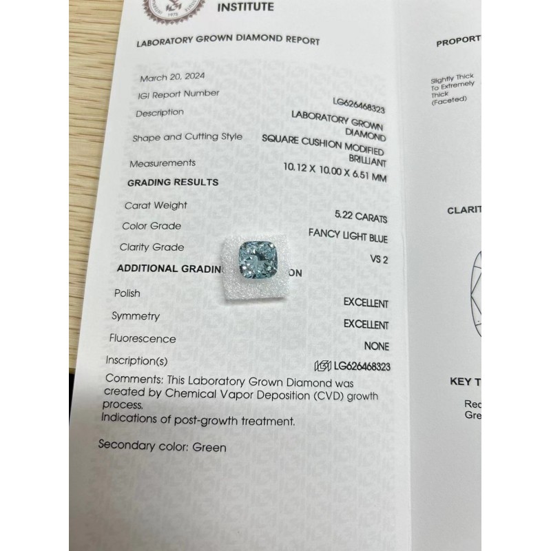Ruif Jewelry 5.22/5.67ct Blue Color Cushion Cut Lab Grown Diamond CVD VS1/VS2 Loose Diamond for Diy Jewelry Making