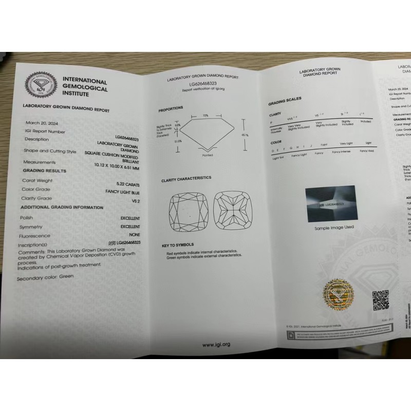 Ruif Jewelry 5.22/5.67ct Blue Color Cushion Cut Lab Grown Diamond CVD VS1/VS2 Loose Diamond for Diy Jewelry Making