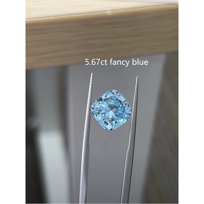 Ruif Jewelry 5.22/5.67ct Blue Color Cushion Cut Lab Grown Diamond CVD VS1/VS2 Loose Diamond for Diy Jewelry Making