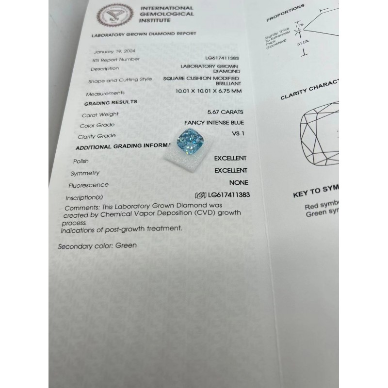 Ruif Jewelry 5.22/5.67ct Blue Color Cushion Cut Lab Grown Diamond CVD VS1/VS2 Loose Diamond for Diy Jewelry Making