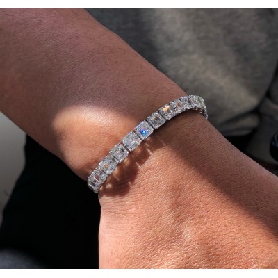 Ruif Jewelry Customized Asscher Cut 18K White Gold 1.0ct DEF Each Lab Grown Diamond Eternity Bracelet Engagement  for Women Fine Jewelry