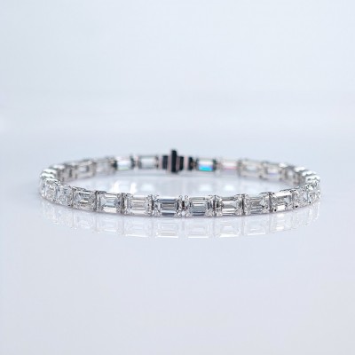 Ruif Jewelry Customized Emerald Cut 18K White Gold 0.5ct Each Lab Grown Diamond Eternity Bracelet Engagement  for Women Fine Jewelry