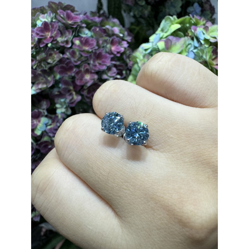 Ruif Jewelry Customized 18k White Gold 1ctx2pcs Fancy Blue Lab Grown Diamond Earrings Classic Engagement Band Jewelry Ruif Jewelry Customized 18k White Gold 1ctx2pcs Fancy Blue Lab Grown Diamond Earrings Classic Engagement Band Jewelry