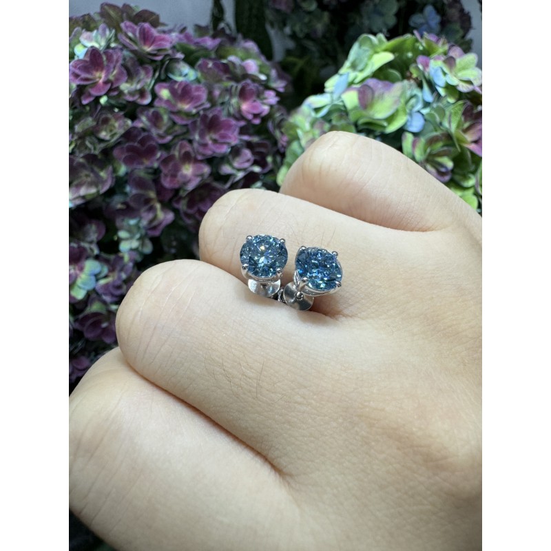 Ruif Jewelry Customized 18k White Gold 1ctx2pcs Fancy Blue Lab Grown Diamond Earrings Classic Engagement Band Jewelry Ruif Jewelry Customized 18k White Gold 1ctx2pcs Fancy Blue Lab Grown Diamond Earrings Classic Engagement Band Jewelry