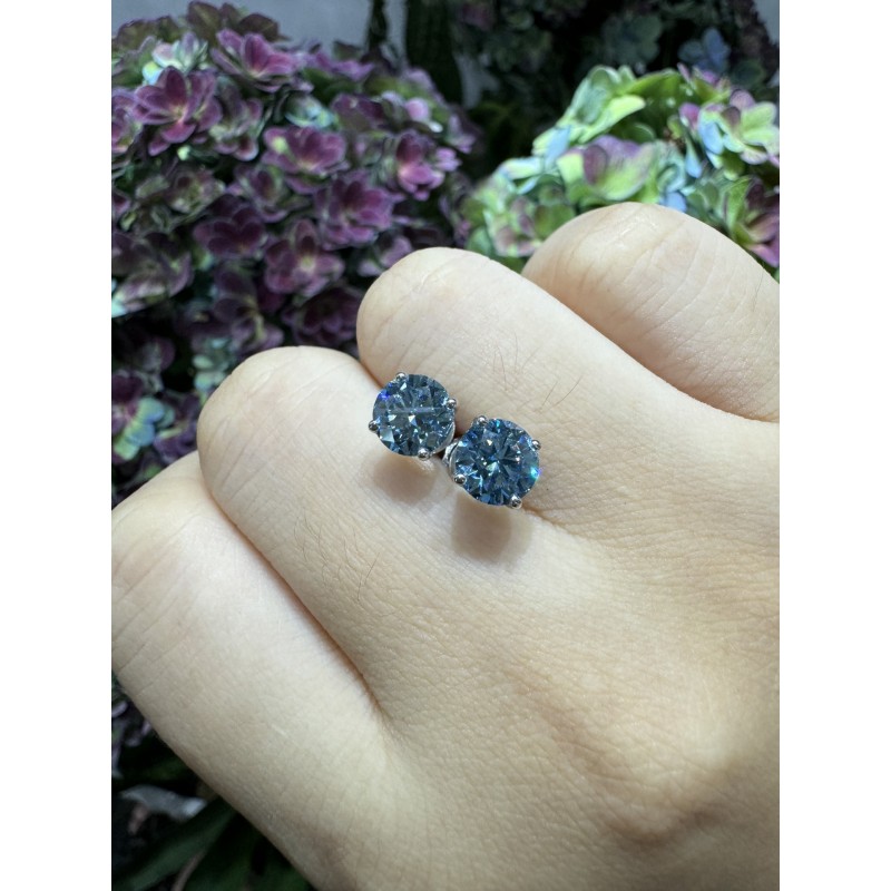 Ruif Jewelry Customized 18k White Gold 1ctx2pcs Fancy Blue Lab Grown Diamond Earrings Classic Engagement Band Jewelry Ruif Jewelry Customized 18k White Gold 1ctx2pcs Fancy Blue Lab Grown Diamond Earrings Classic Engagement Band Jewelry