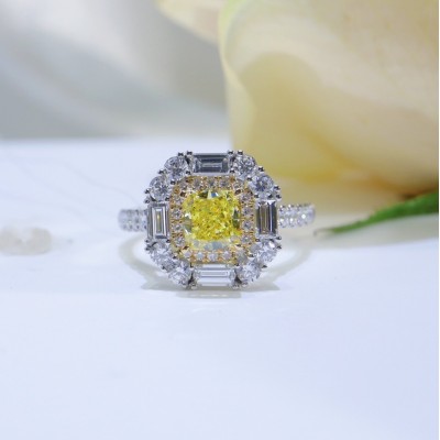 Ruif Jewelry Customized 18k White Gold 0.85ct  fancy yellow Lab Grown Diamond Eternity Rings Engagement Wedding Band Rings