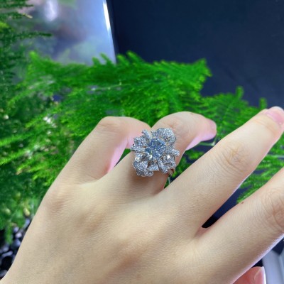 Ruif Jewelry Customized 18k White Gold 1.55ct  fancy Blue Lab Grown Diamond Eternity Rings Engagement Wedding Band Rings