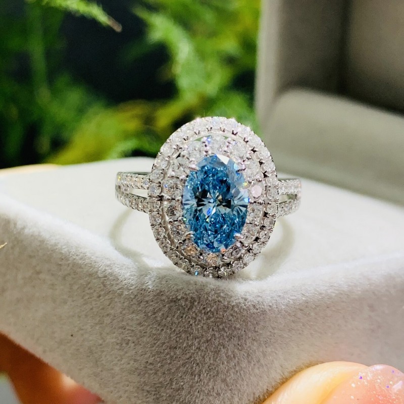 Ruif Jewelry Customized 18k White Gold 1.37ct  fancy Blue Lab Grown Diamond Eternity Rings Engagement Wedding Band Rings