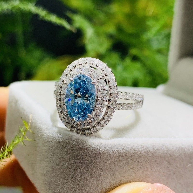 Ruif Jewelry Customized 18k White Gold 1.37ct  fancy Blue Lab Grown Diamond Eternity Rings Engagement Wedding Band Rings
