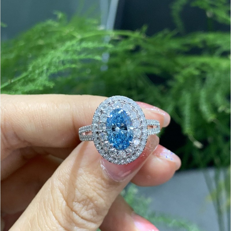 Ruif Jewelry Customized 18k White Gold 1.37ct  fancy Blue Lab Grown Diamond Eternity Rings Engagement Wedding Band Rings