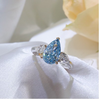 Ruif Jewelry Customized 18k White Gold 1.54ct  fancy Blue Lab Grown Diamond Eternity Rings Engagement Wedding Band Rings