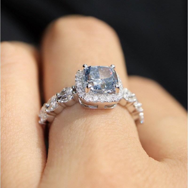 Ruif Jewelry Customized 18k White Gold 1.619ct fancy Blue Lab Grown Diamond Eternity Rings Engagement Wedding Band Rings Ruif Jewelry Customized 18k White Gold 1.619ct fancy Blue Lab Grown Diamond Eternity Rings Engagement Wedding Band Rings