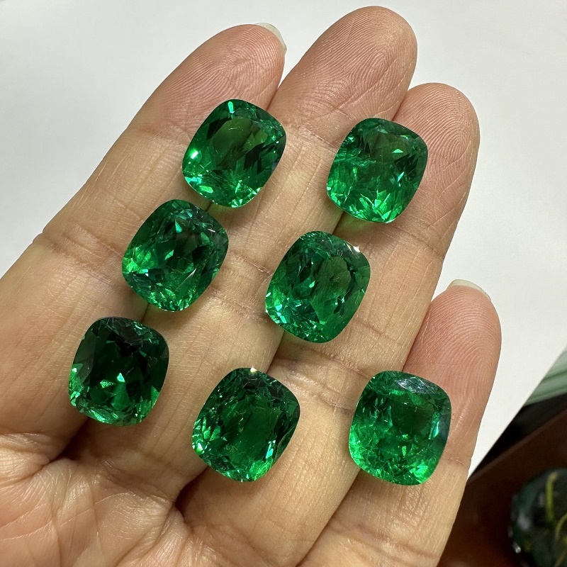 Ruif Jewelry Hand Made Hydrothermal Lab Grown Emerald Popular Cushion Cut Loose Gemstone for Jewelry Design