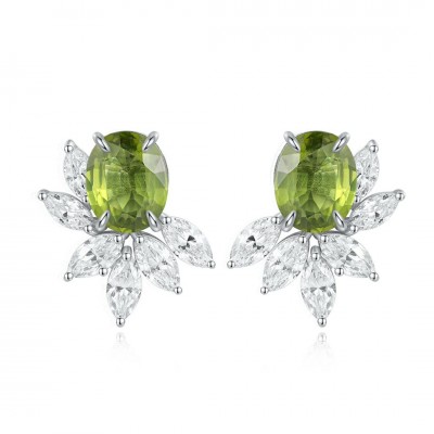 Ruif Jewelry Classic Design S925 Silver 6.44ct Natural Garnet/5.72ct Natural Peridot Earrings Gemstone Jewelry