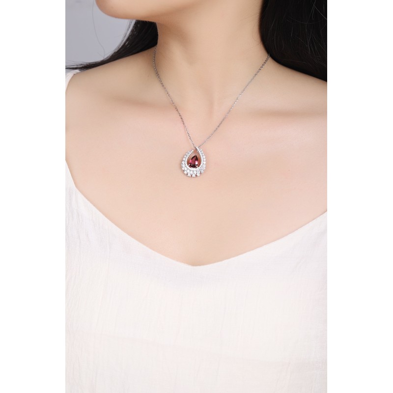 Ruif Jewelry Classic Design S925 Silver 2.56ct Natural Garnet Necklace Gemstone Jewelry Ruif Jewelry Classic Design S925 Silver 2.56ct Natural Garnet Necklace Gemstone Jewelry