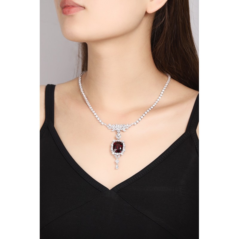Ruif Jewelry Classic Design S925 Silver 20.35ct Natural Garnet Necklace Gemstone Jewelry Ruif Jewelry Classic Design S925 Silver 20.35ct Natural Garnet Necklace Gemstone Jewelry