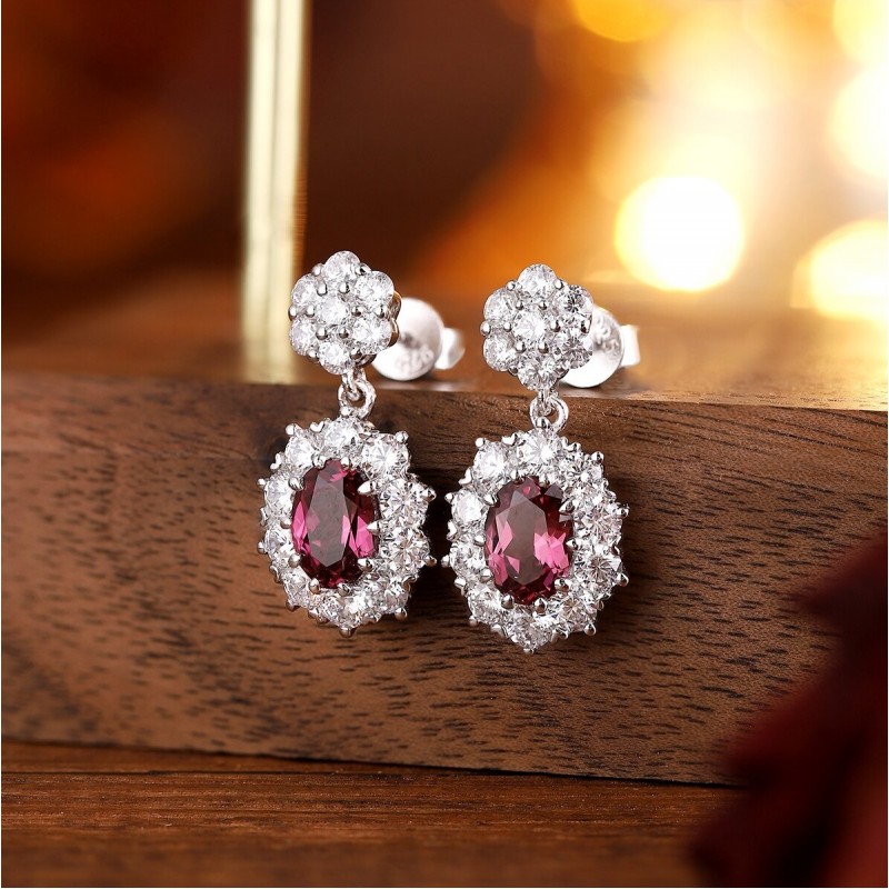 Ruif Jewelry Classic Design S925 Silver 2.07ct Natural Garnet Earrings Gemstone Jewelry