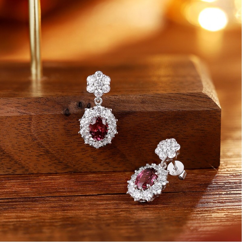 Ruif Jewelry Classic Design S925 Silver 2.07ct Natural Garnet Earrings Gemstone Jewelry