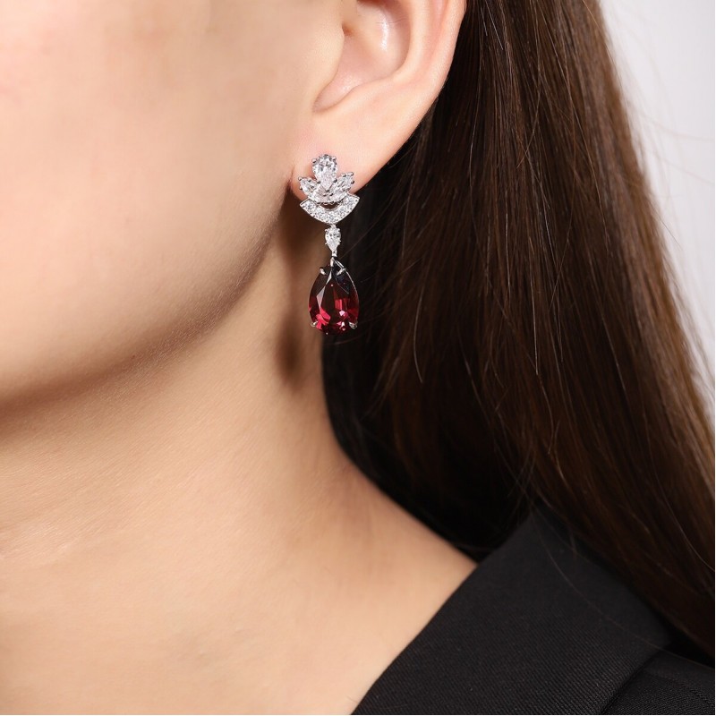 Ruif Jewelry Classic Design S925 Silver 18.22ct Natural Garnet Earrings Gemstone Jewelry
