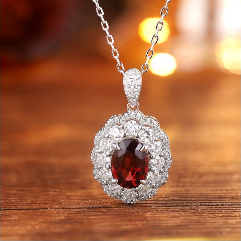 Ruif Jewelry Classic Design S925 Silver 3ct Natural Garnet Necklace Gemstone Jewelry Ruif Jewelry Classic Design S925 Silver 3ct Natural Garnet Necklace Gemstone Jewelry