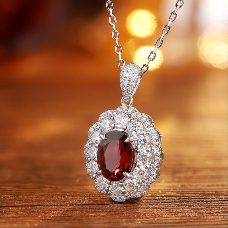 Ruif Jewelry Classic Design S925 Silver 3ct Natural Garnet Necklace Gemstone Jewelry Ruif Jewelry Classic Design S925 Silver 3ct Natural Garnet Necklace Gemstone Jewelry