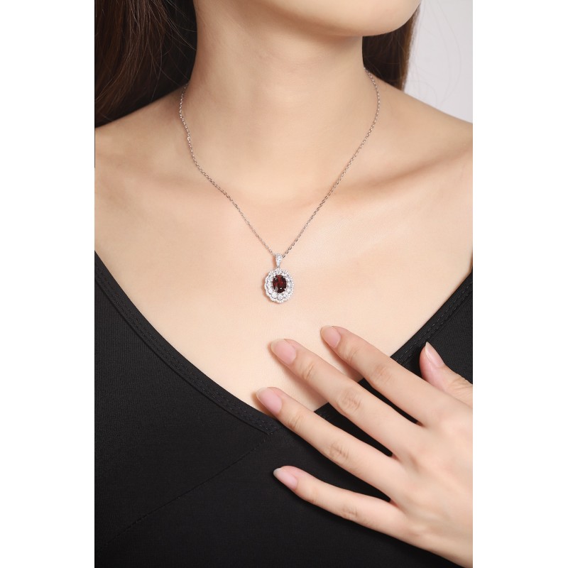 Ruif Jewelry Classic Design S925 Silver 3ct Natural Garnet Necklace Gemstone Jewelry Ruif Jewelry Classic Design S925 Silver 3ct Natural Garnet Necklace Gemstone Jewelry