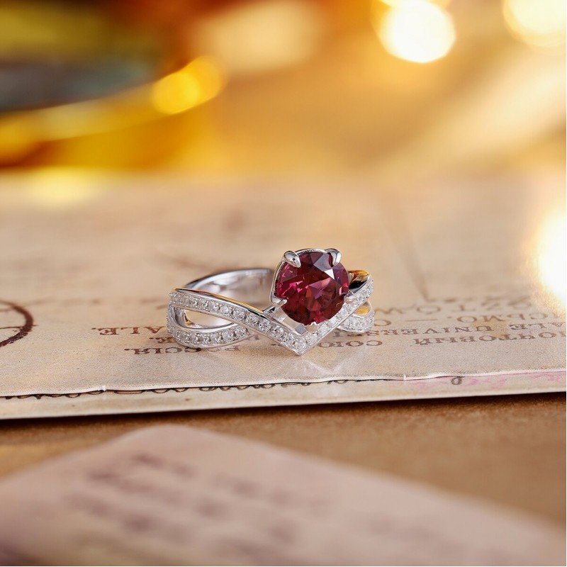 Ruif Jewelry Classic Design S925 Silver 2.138ct Natural Garnet Ring Gemstone Jewelry