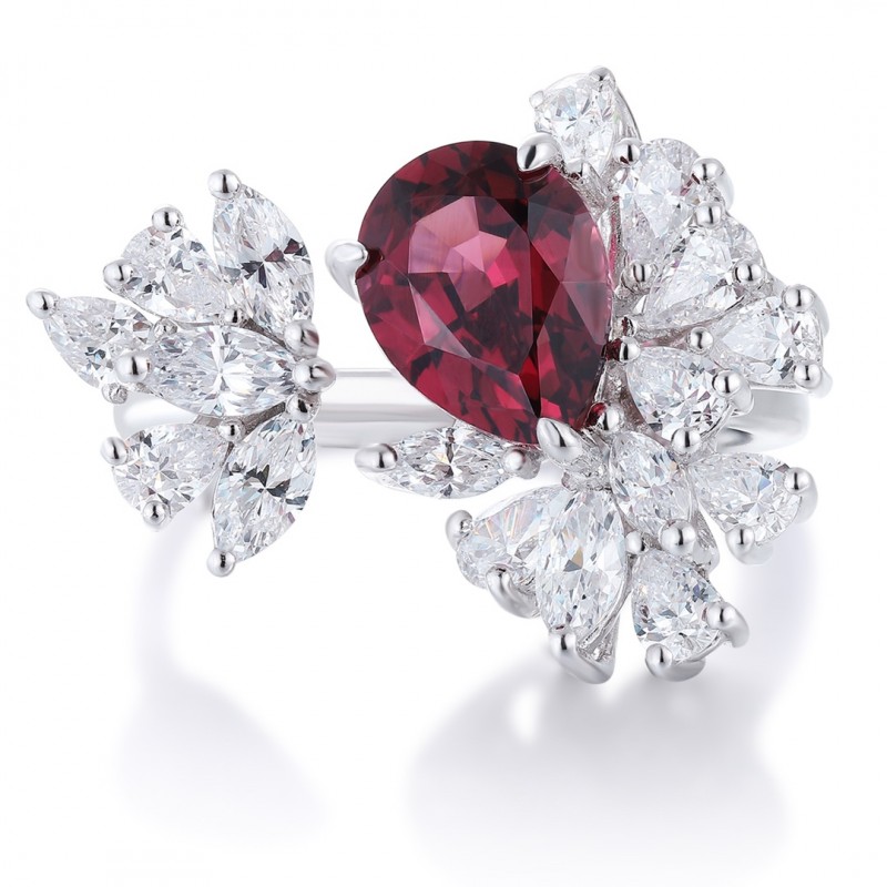 Ruif Jewelry Classic Design S925 Silver 2.21ct Natural Garnet Ring Gemstone Jewelry