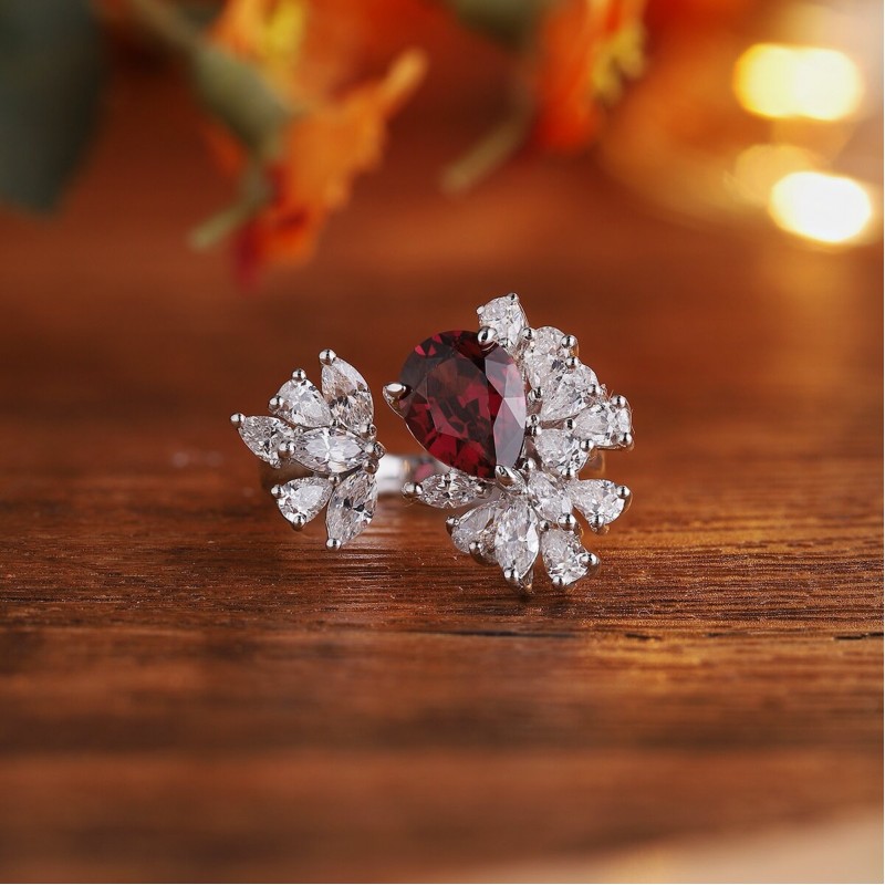 Ruif Jewelry Classic Design S925 Silver 2.21ct Natural Garnet Ring Gemstone Jewelry