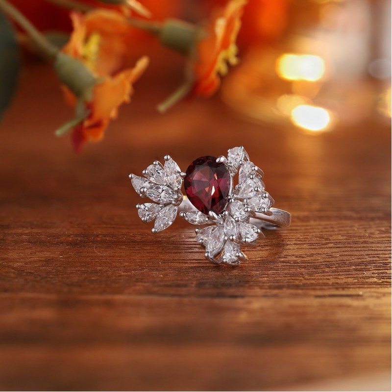 Ruif Jewelry Classic Design S925 Silver 2.21ct Natural Garnet Ring Gemstone Jewelry