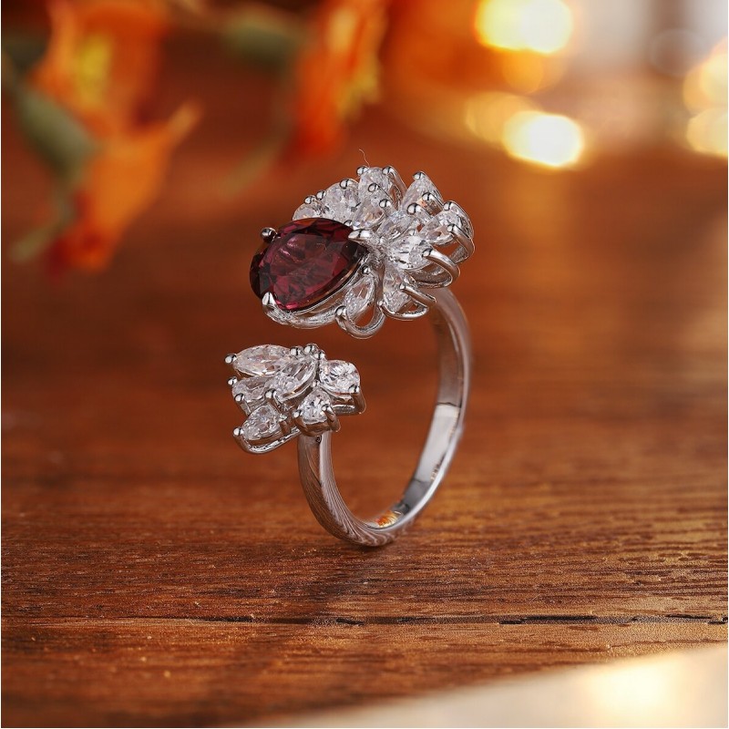 Ruif Jewelry Classic Design S925 Silver 2.21ct Natural Garnet Ring Gemstone Jewelry