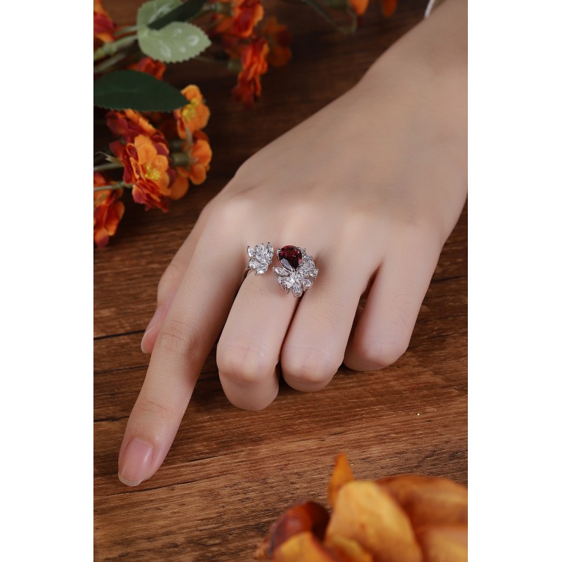 Ruif Jewelry Classic Design S925 Silver 2.21ct Natural Garnet Ring Gemstone Jewelry