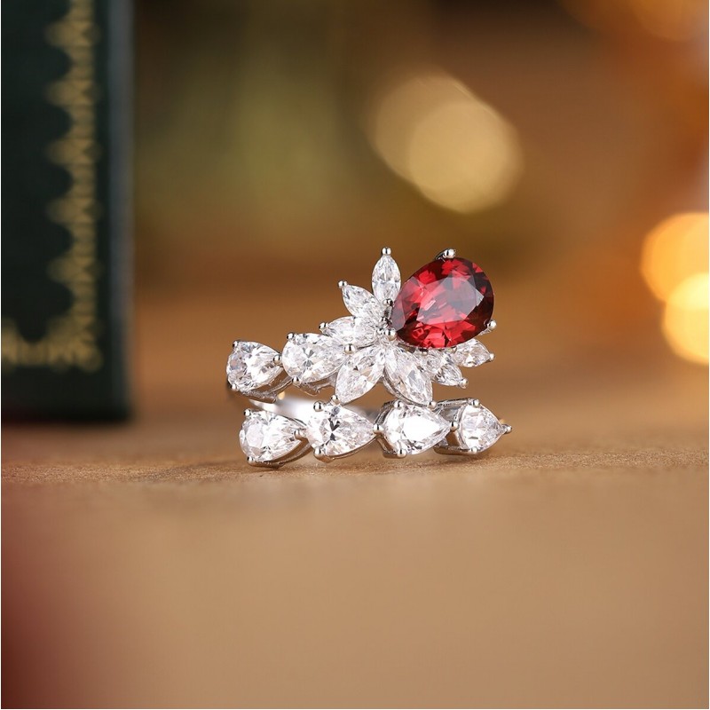 Ruif Jewelry Classic Design S925 Silver 1.6ct Natural Garnet Ring Gemstone Jewelry party gift