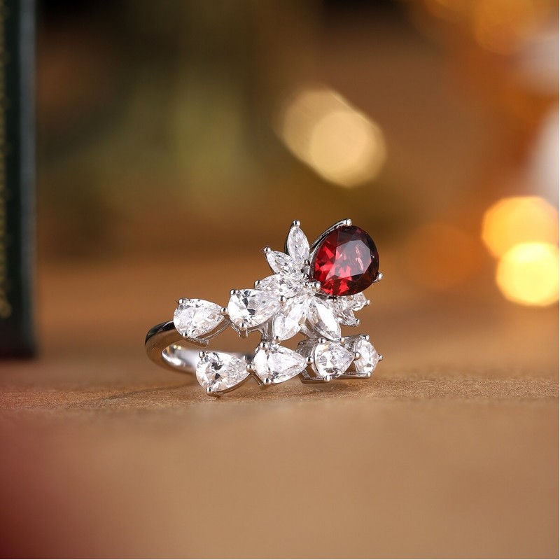Ruif Jewelry Classic Design S925 Silver 1.6ct Natural Garnet Ring Gemstone Jewelry party gift