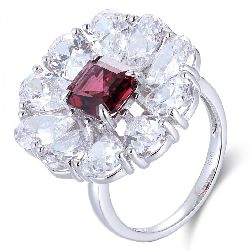 Ruif Jewelry Classic Design S925 Silver 2.14ct Natural Garnet Ring Gemstone Jewelry