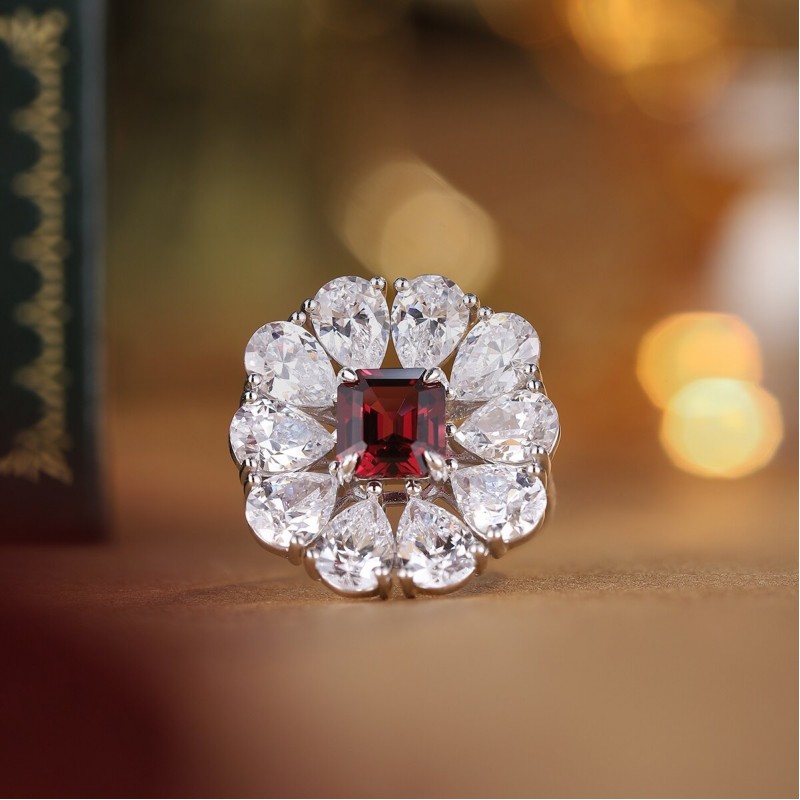 Ruif Jewelry Classic Design S925 Silver 2.14ct Natural Garnet Ring Gemstone Jewelry