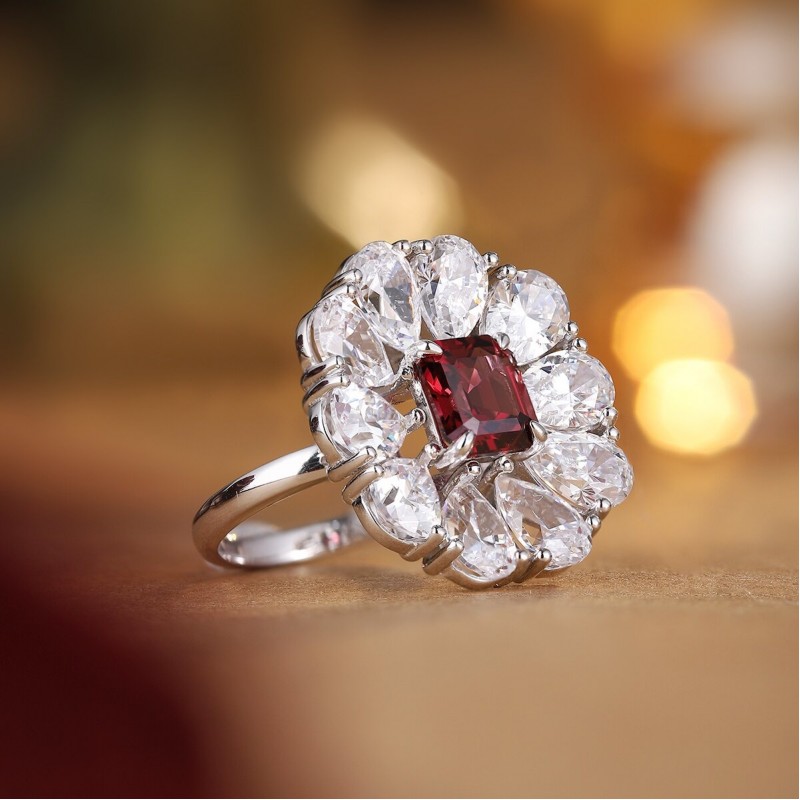 Ruif Jewelry Classic Design S925 Silver 2.14ct Natural Garnet Ring Gemstone Jewelry