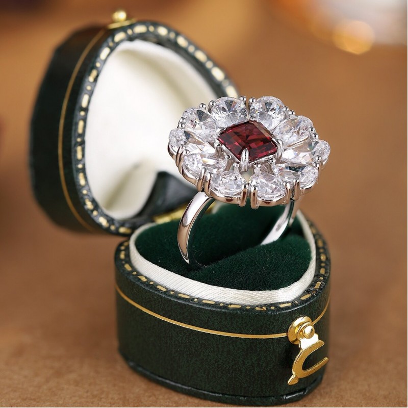 Ruif Jewelry Classic Design S925 Silver 2.14ct Natural Garnet Ring Gemstone Jewelry